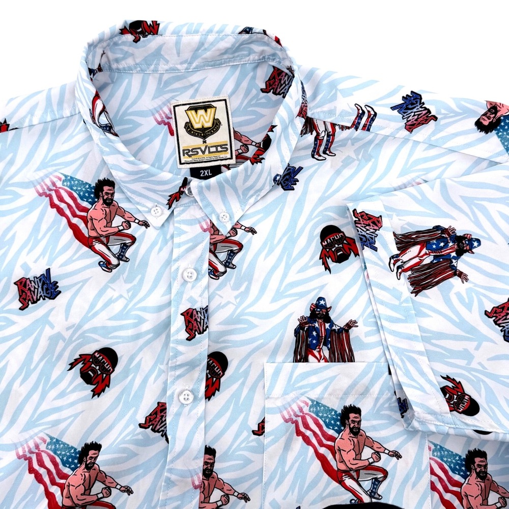 RSVLTS Macho Man Randy Savage Shirt Mens 2XL Blue Excellent KUNUFLEX WWE